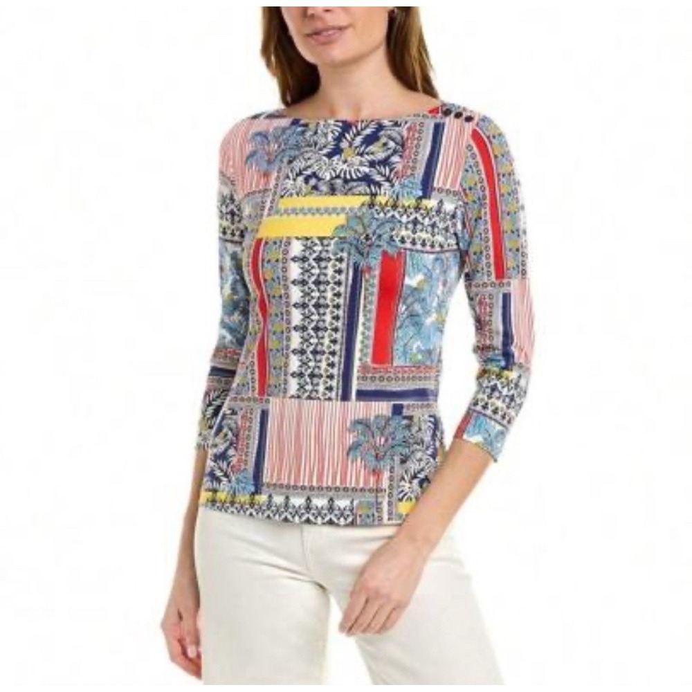 J. McLaughlin Catalina Cloth Wavesong Nautical Patriotic‎ Palm Park Print Size S